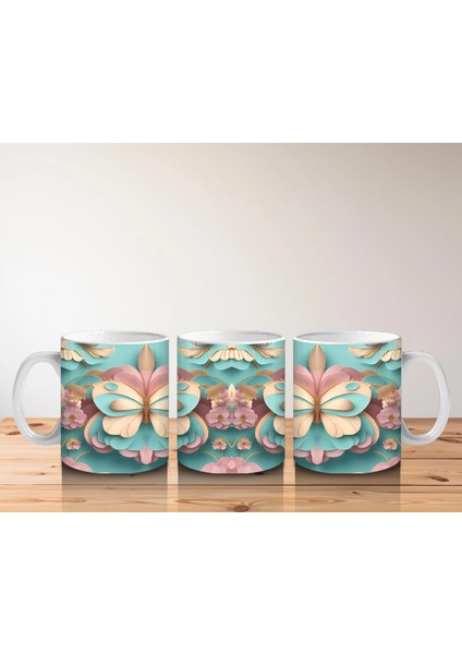 Tatlı Tonlarda Simetrik Kelebek Deseni – Baskılı Kahve Kupası fırsatları