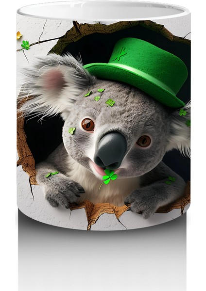 Yonca ve Yapraklarla Süslenmiş St. Patrick’s Koala - Baskılı Kahve Kupası modelleri