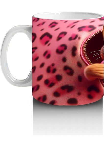 Leopar Desenli Fon Üzerinde Kalpli Kedicik – Baskılı Kahve Kupası fiyatları