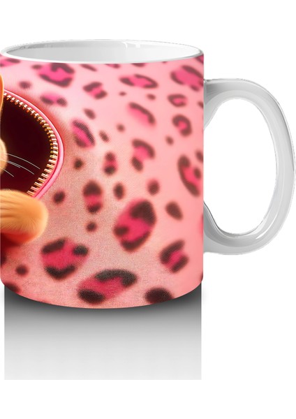 Leopar Desenli Fon Üzerinde Kalpli Kedicik – Baskılı Kahve Kupası fırsatları