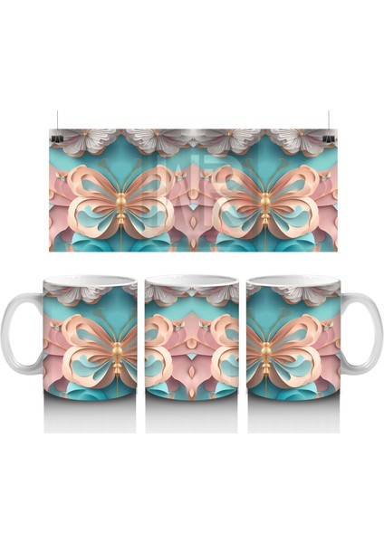 Soft Renklerde Kelebek Mandala Deseni – Baskılı Kahve Kupası