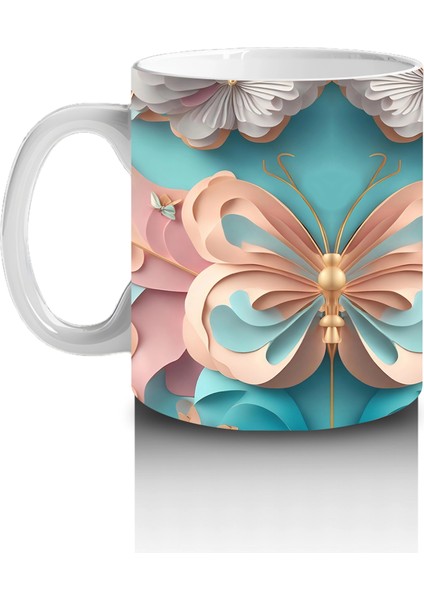 Soft Renklerde Kelebek Mandala Deseni – Baskılı Kahve Kupası fiyatları