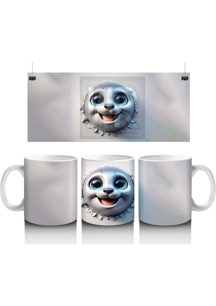 Çatlak Duvar Arasında Sevimli Yavru Kutup Tilkisi - Baskılı Kahve Kupası