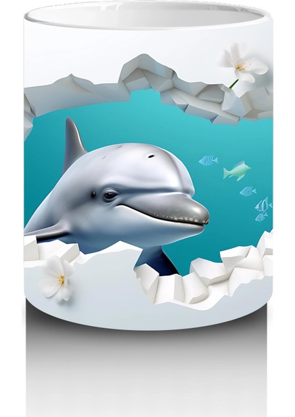 Beyaz Çiçekler Arasında Zıplayan Yunus – Baskılı Kahve Kupası modelleri