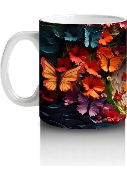 Doğal Çiçekler Arasında Turkuaz Kelebek – Baskılı Kahve Kupası fiyatları