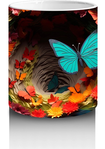 Doğal Çiçekler Arasında Turkuaz Kelebek – Baskılı Kahve Kupası modelleri