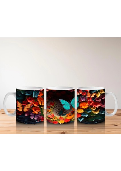 Doğal Çiçekler Arasında Turkuaz Kelebek – Baskılı Kahve Kupası indirimleri