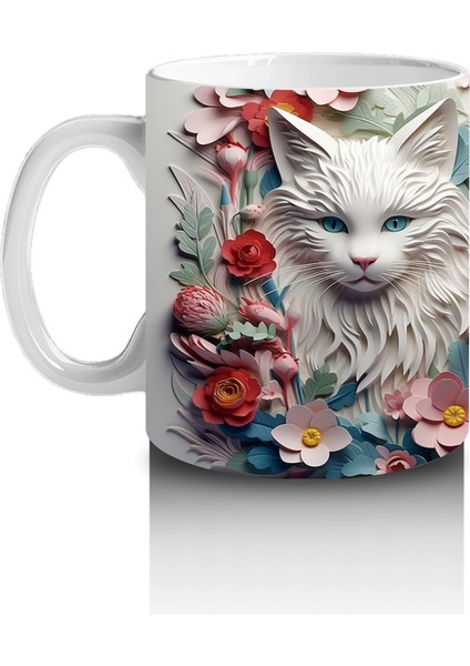 Çiçekler ve Yapraklarla Çevrili Kedi Ikilisi – Baskılı Kahve Kupası fiyatları