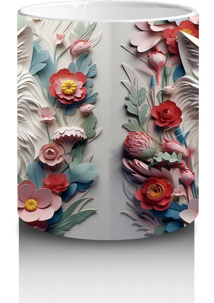 Çiçekler ve Yapraklarla Çevrili Kedi Ikilisi – Baskılı Kahve Kupası modelleri
