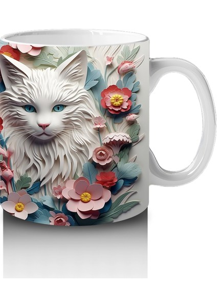 Çiçekler ve Yapraklarla Çevrili Kedi Ikilisi – Baskılı Kahve Kupası fırsatları