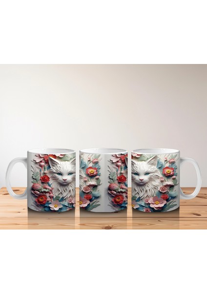 Çiçekler ve Yapraklarla Çevrili Kedi Ikilisi – Baskılı Kahve Kupası indirimleri