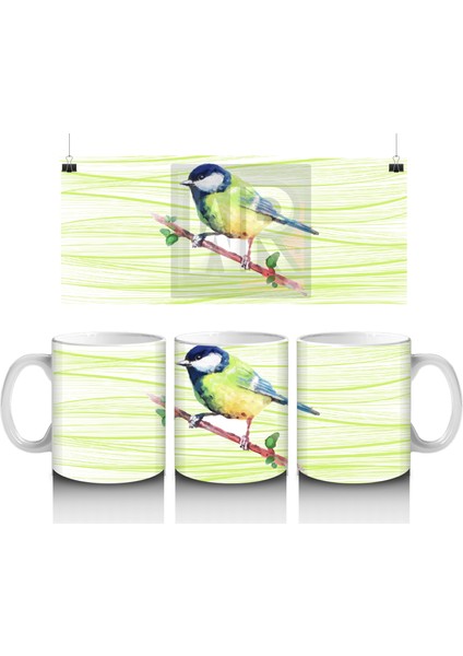 Ince Dallarda Oturan Renkli Kuş – Baskılı Kahve Kupası