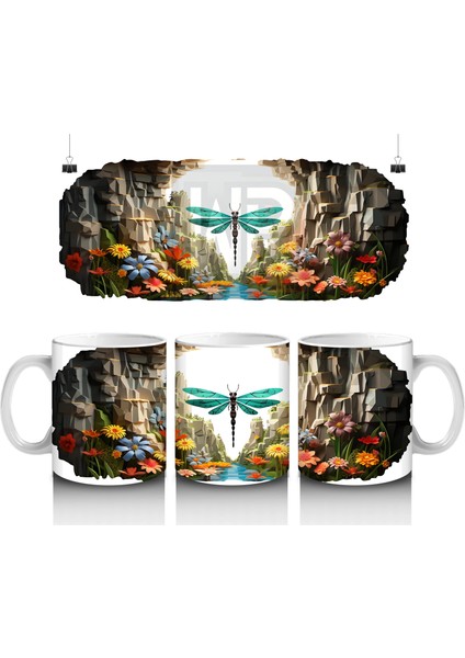 Doğal Kanyon Manzarasında Parlayan Yusufçuk Figürü - Baskılı Kahve Kupası