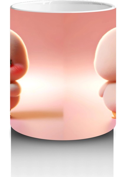 Kalpli Figür Tutan Sevimli Pembe Civciv (Ön ve Arka) - Baskılı Kahve Kupası modelleri