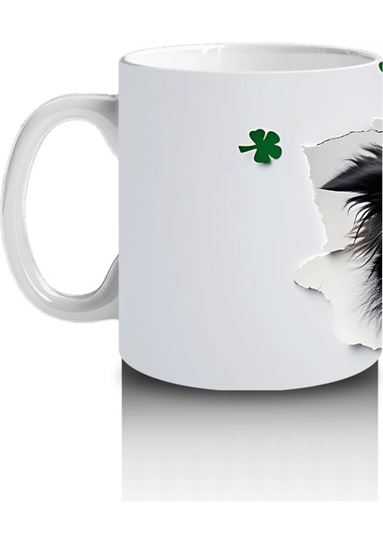 Yoncalarla Süslenmiş St. Patrick’s Temalı Border Collie - Baskılı Kahve Kupası fiyatları