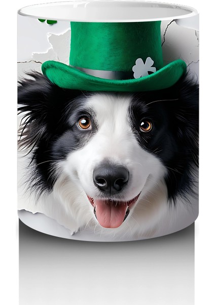 Yoncalarla Süslenmiş St. Patrick’s Temalı Border Collie - Baskılı Kahve Kupası modelleri