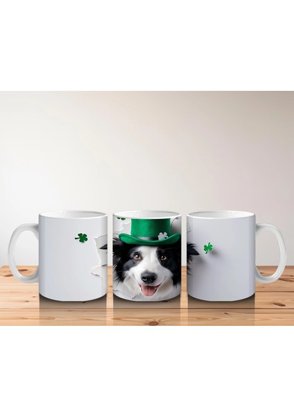 Yoncalarla Süslenmiş St. Patrick’s Temalı Border Collie - Baskılı Kahve Kupası indirimleri