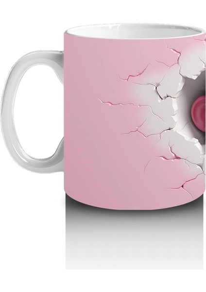 Pembe Çatlak Arka Planda Sevimli Maymun Figürü - Baskılı Kahve Kupası fiyatları