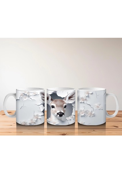 Beyaz Çiçekler Arasında Sevimli Ceylan – Baskılı Kahve Kupası indirimleri