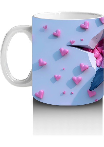 Pembe Kalpli Arka Plan Üzerinde Tatlı Mavi Köpekbalığı - Baskılı Kahve Kupası fiyatları