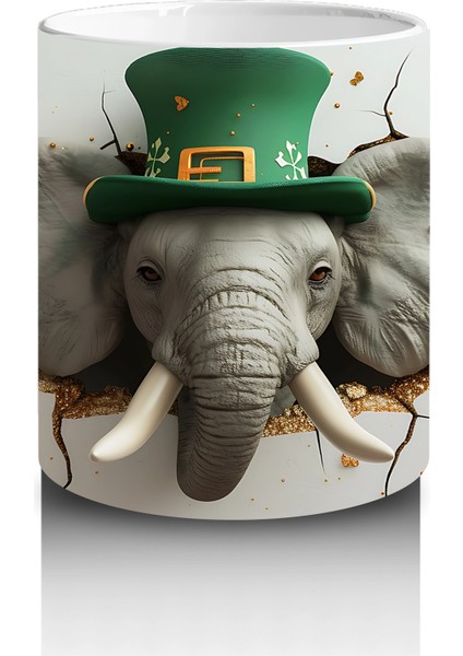 St. Patrick Şapkasıyla Fil Figürü – Baskılı Kahve Kupası modelleri