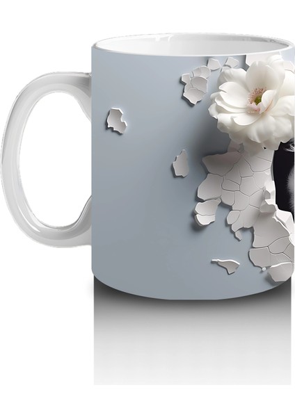 Beyaz Çiçekler Arasında Sarı Gözlü Baykuş – Baskılı Kahve Kupası fiyatları