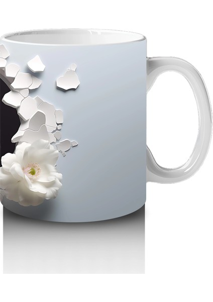 Beyaz Çiçekler Arasında Sarı Gözlü Baykuş – Baskılı Kahve Kupası fırsatları