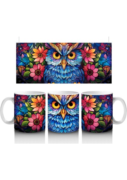 Canlı Renkli Tüyleriyle Baykuş – Baskılı Kahve Kupası