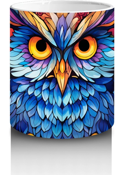 Canlı Renkli Tüyleriyle Baykuş – Baskılı Kahve Kupası modelleri