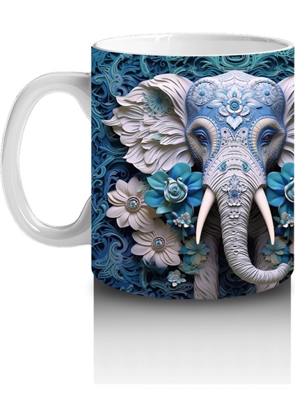 Mavi Çiçekler Arasında Fil Maskotu – Baskılı Kahve Kupası fiyatları