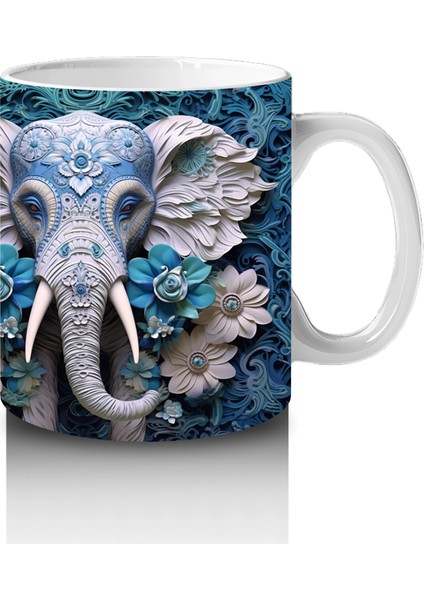 Mavi Çiçekler Arasında Fil Maskotu – Baskılı Kahve Kupası fırsatları