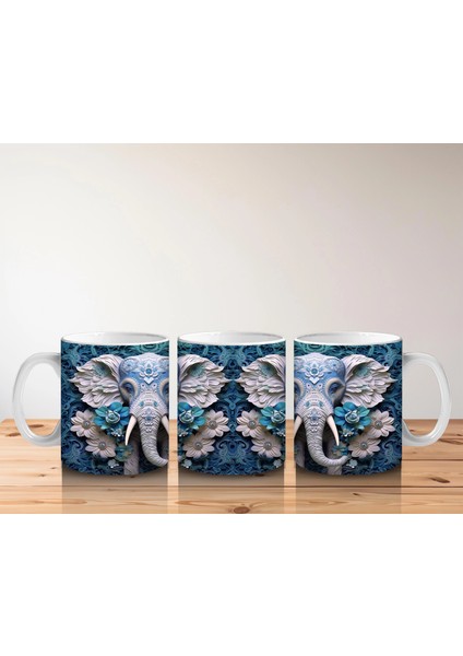 Mavi Çiçekler Arasında Fil Maskotu – Baskılı Kahve Kupası indirimleri