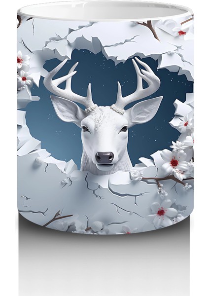 Beyaz Çiçekli Dallar Üzerinde Geyik – Baskılı Kahve Kupası modelleri