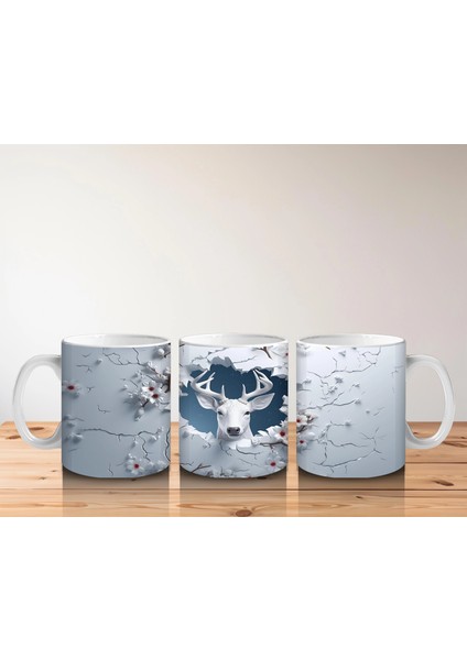 Beyaz Çiçekli Dallar Üzerinde Geyik – Baskılı Kahve Kupası indirimleri