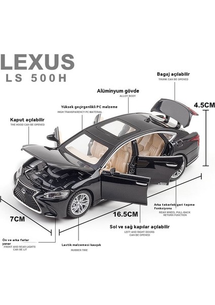 1:32 Lexus LS500H Alaşımlı Araba Modeli 6 Açık Ses ve Işık Geri Dönen Oyuncak Araba (Yurt Dışından) modelleri