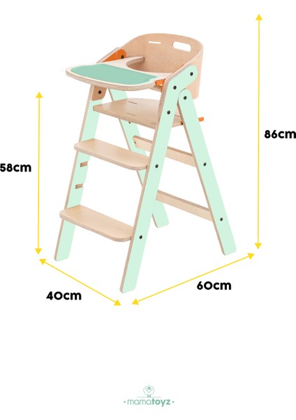 Ahşap Mama Sandalyesi Katalanabilir- All In One Mint Model - Ahşap Ön Tabla ve Silikon Mat - 5 Noktalı Emniyet Kemeri Aksesuarları Dahil - EN14988 Mama Sandalyesi Standardı Testine Sahip fiyatları