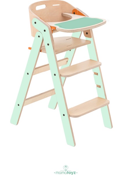 Ahşap Mama Sandalyesi Katalanabilir- All In One Mint Model - Ahşap Ön Tabla ve Silikon Mat - 5 Noktalı Emniyet Kemeri Aksesuarları Dahil - EN14988 Mama Sandalyesi Standardı Testine Sahip modelleri