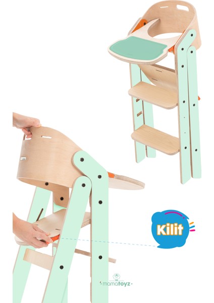 Ahşap Mama Sandalyesi Katalanabilir- All In One Mint Model - Ahşap Ön Tabla ve Silikon Mat - 5 Noktalı Emniyet Kemeri Aksesuarları Dahil - EN14988 Mama Sandalyesi Standardı Testine Sahip fırsatları