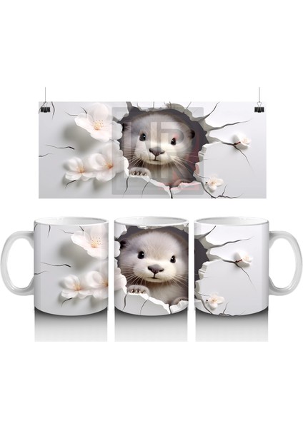 Kiraz Çiçekleriyle Süslenmiş Yavru Samur – Baskılı Kahve Kupası