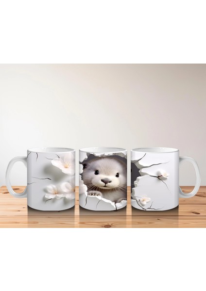 Kiraz Çiçekleriyle Süslenmiş Yavru Samur – Baskılı Kahve Kupası indirimleri