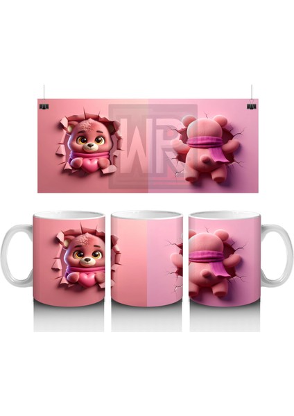 Kare Desen Üzerinde Kalpli Ayıcık – Baskılı Kahve Kupası