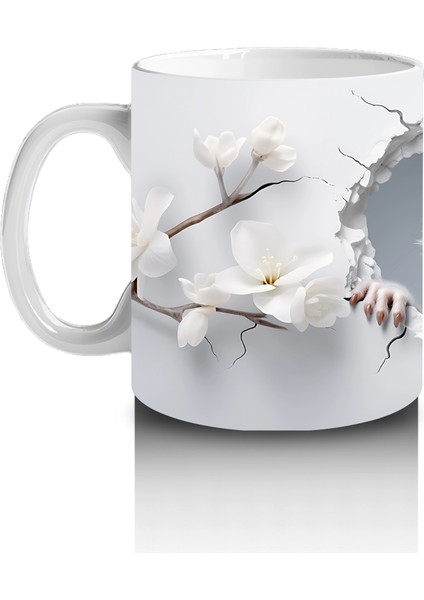 Beyaz Çiçekler Arasında Meraklı Maymun Figürü - Baskılı Kahve Kupası fiyatları