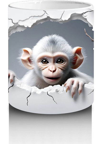 Beyaz Çiçekler Arasında Meraklı Maymun Figürü - Baskılı Kahve Kupası modelleri