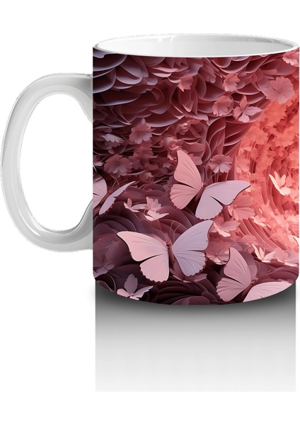 Pembe Kelebeklerle Oluşan Işık Tüneli Kompozisyonu - Baskılı Kahve Kupası fiyatları