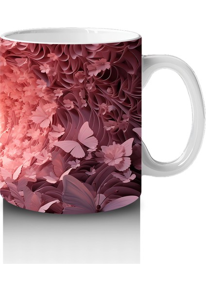 Pembe Kelebeklerle Oluşan Işık Tüneli Kompozisyonu - Baskılı Kahve Kupası fırsatları