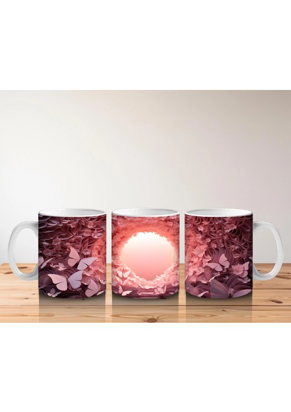 Pembe Kelebeklerle Oluşan Işık Tüneli Kompozisyonu - Baskılı Kahve Kupası indirimleri