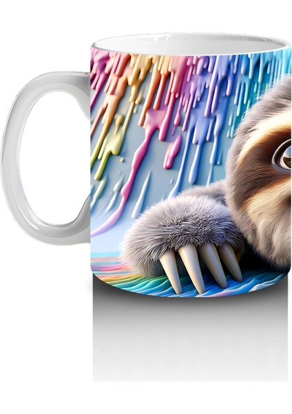 Renkli Fon Üzerinde Mutlu Tembel Hayvan – Baskılı Kahve Kupası fiyatları