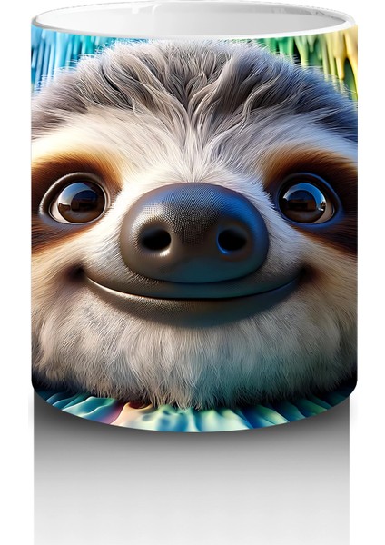 Renkli Fon Üzerinde Mutlu Tembel Hayvan – Baskılı Kahve Kupası modelleri