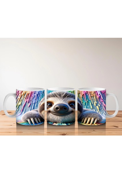 Renkli Fon Üzerinde Mutlu Tembel Hayvan – Baskılı Kahve Kupası indirimleri