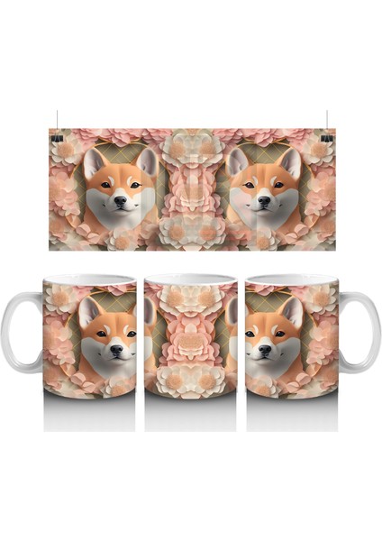Çiçekler Arasında Neşeli Shiba Inu – Baskılı Kahve Kupası